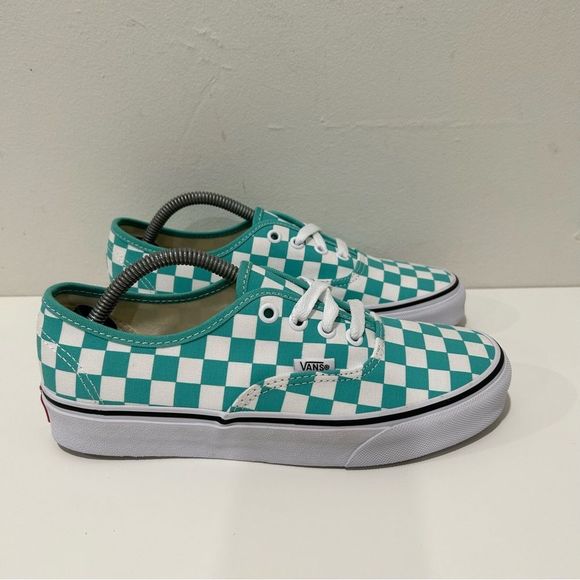 Vans Teal and White Checkered Sneakers - Picture 3 of 8
